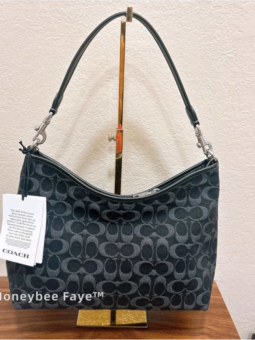 Coach laurel Black denim Signature Canvas Hobo with a free Strawberry Chain
